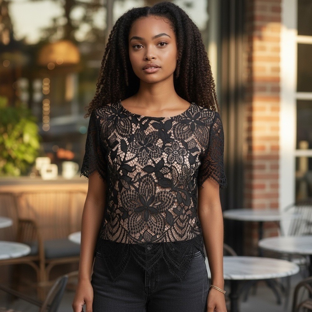Express Black Lace Crop Top – Size Small